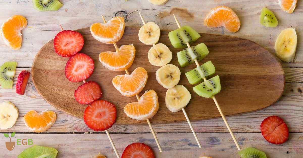 Kiwi, Banana, Orange and Strawberry Skewers