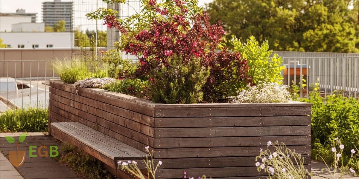 Self-watering raised garden bed on a patio