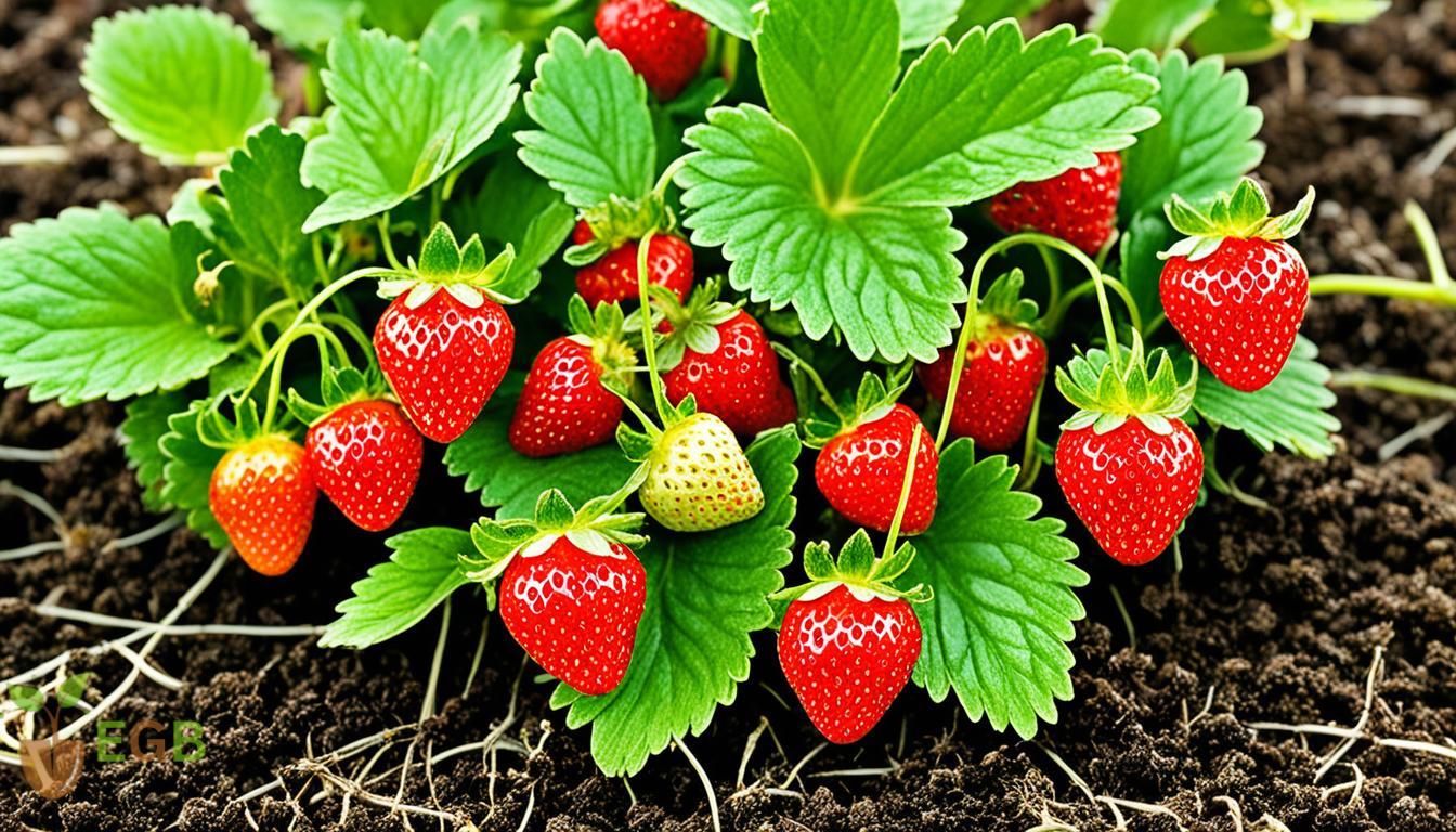 Healthy strawberries growing in rich soil in a raised planter bed
