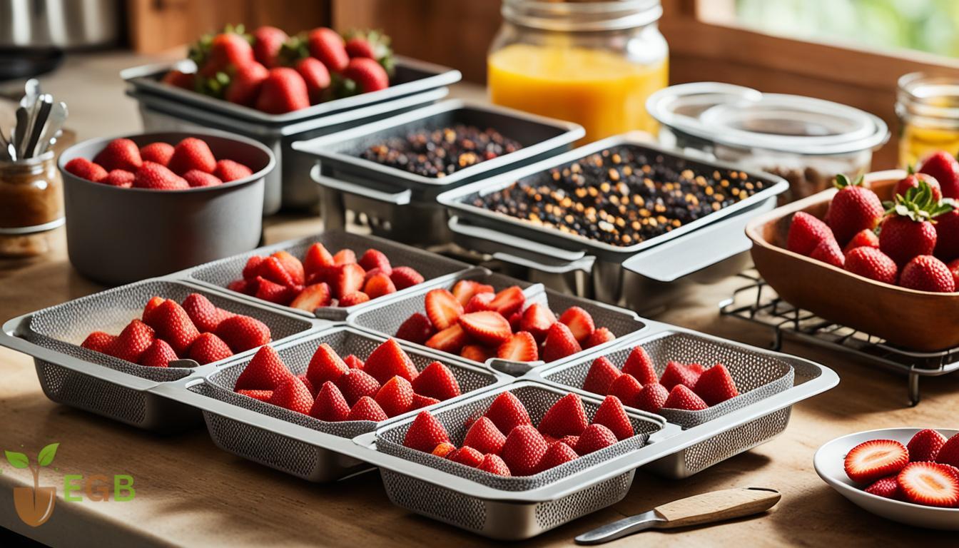 Strawberries ready to ne placed into an oven for dehydrating
