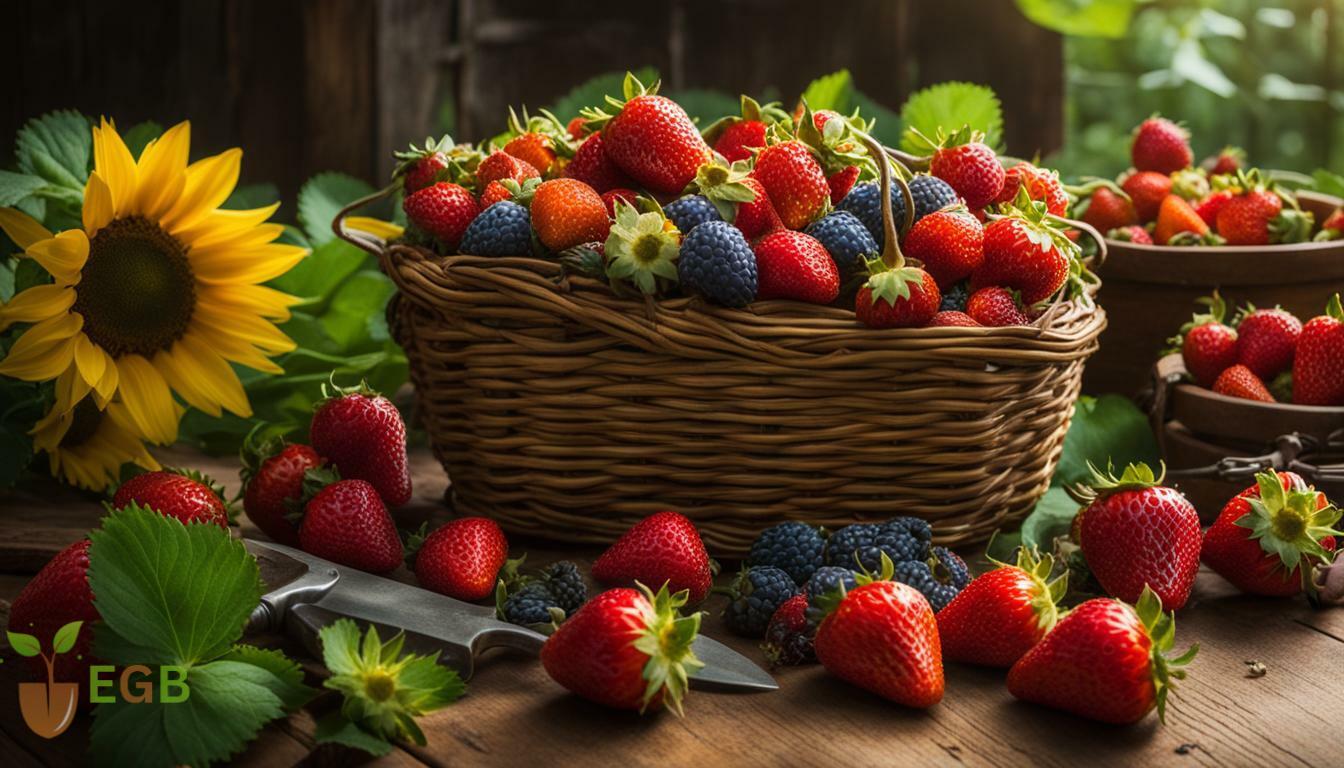 Wild strawberries and blackberries in a basket