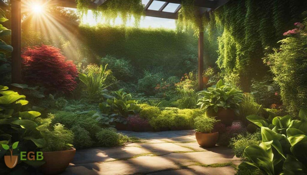 Beautiful relaxing, back garden area with a natural wooden pergola