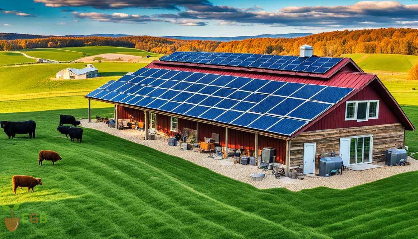 Farmstead House with a large array of solar panels on the roof