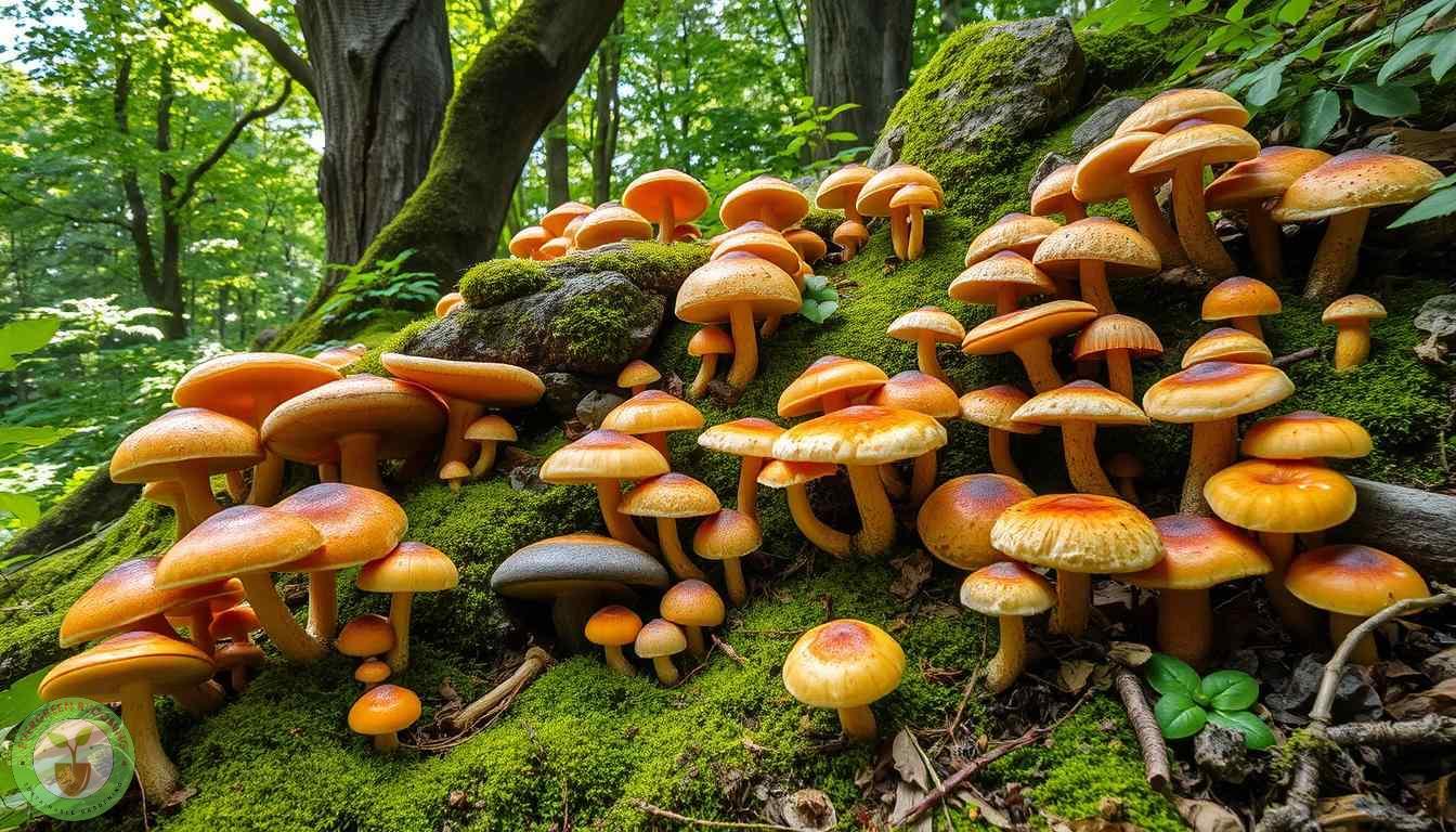 Various mushrooms in a forest