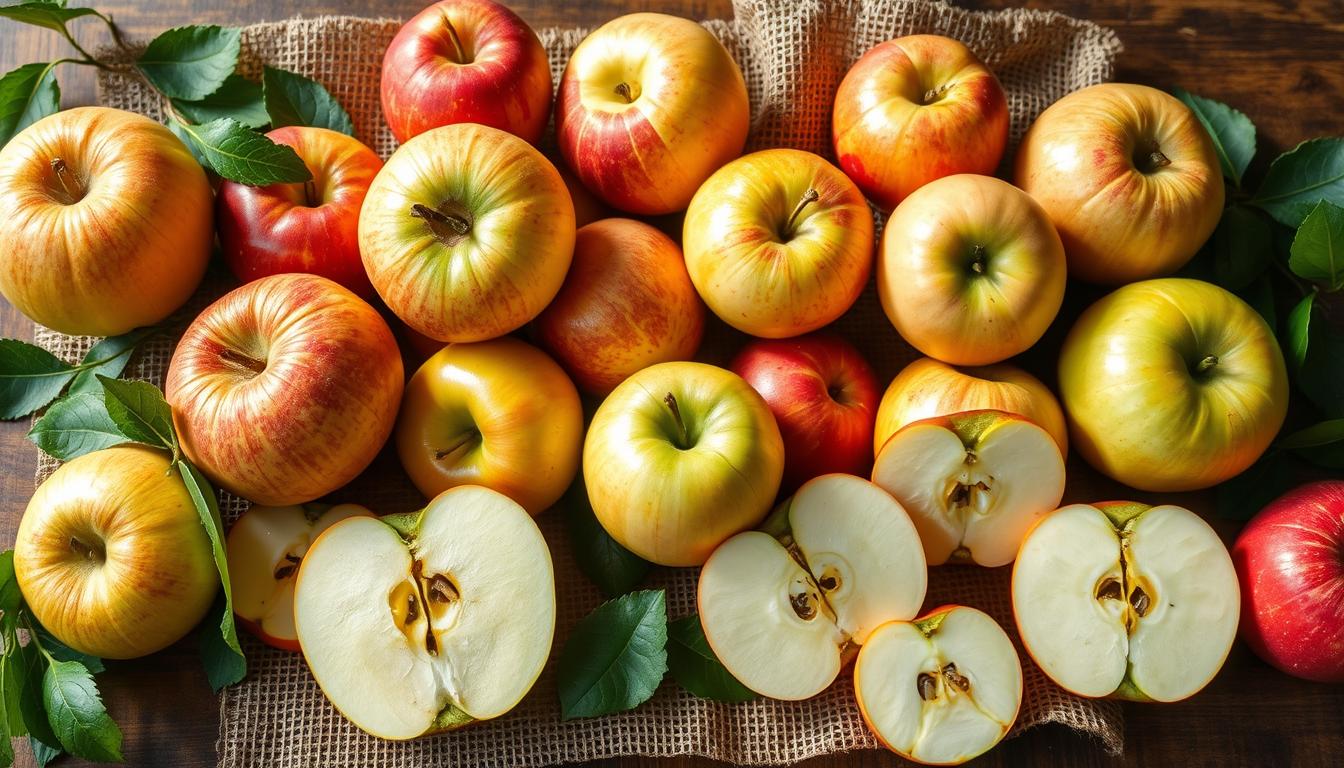 Picked apples with a couple sliced.