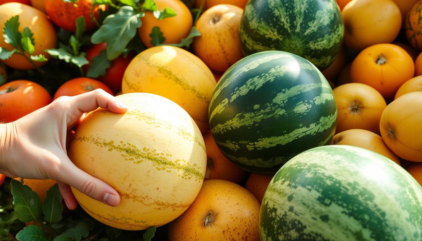 Selecting Ripe Melons at the Farmers Market