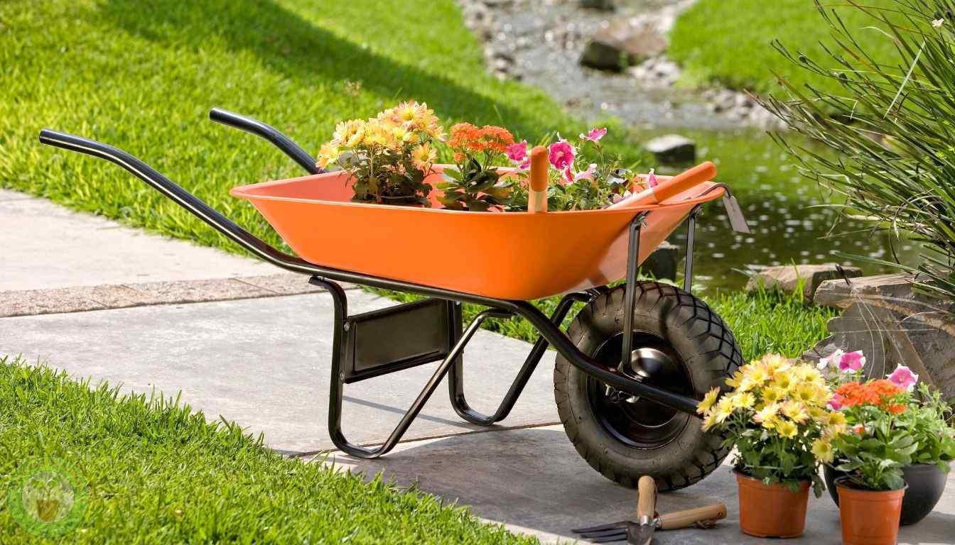 Single wheel wheelbarrow moving flower pots